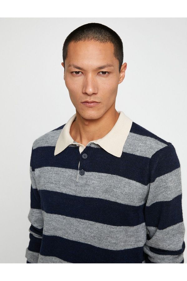 Koton Koton Basic Knitwear Sweater Polo Collar Button Detailed