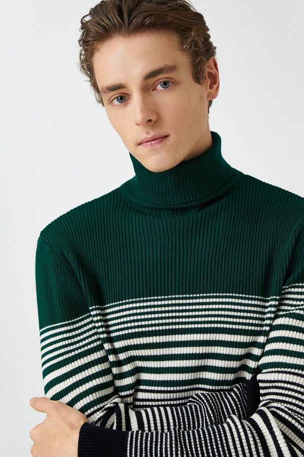 Koton Koton Basic Knitwear Sweater Turtleneck Color Block Slim Fit.