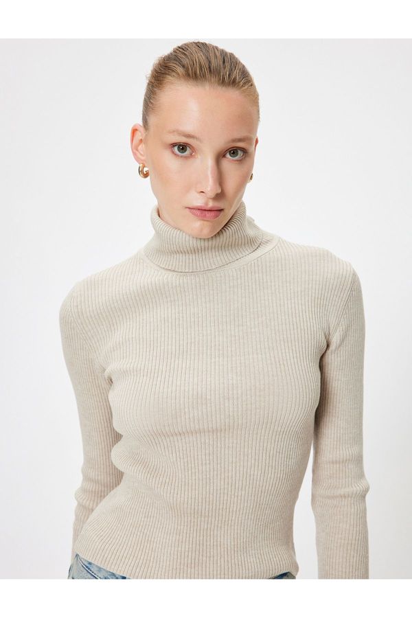 Koton Koton Basic Long Sleeve Ribbed Knit Turtleneck Sweater
