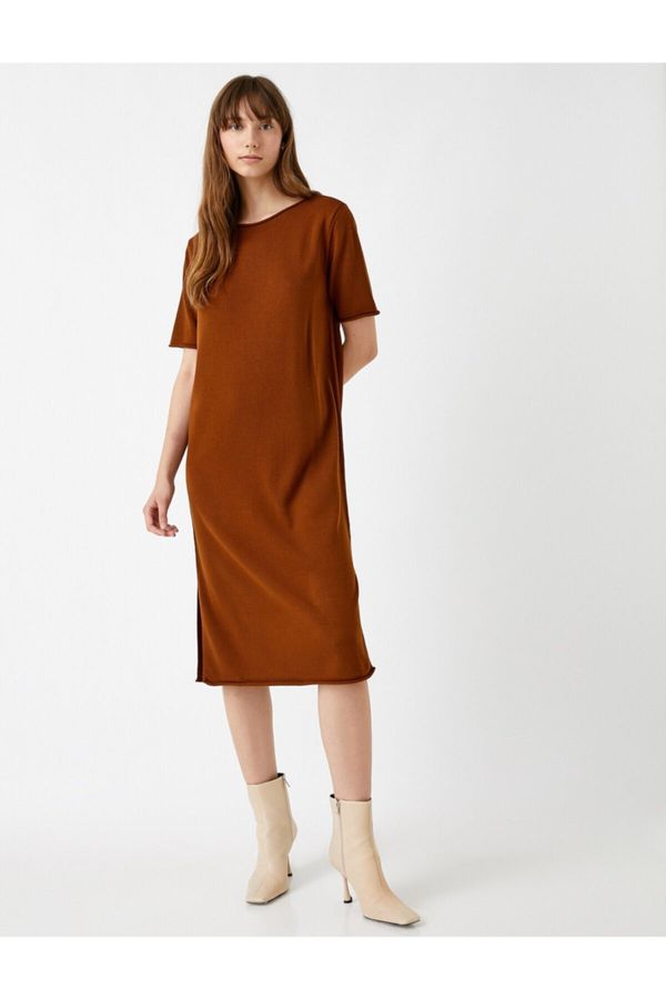 Koton Koton Basic Midi Dress Short Sleeve Slit Detailed