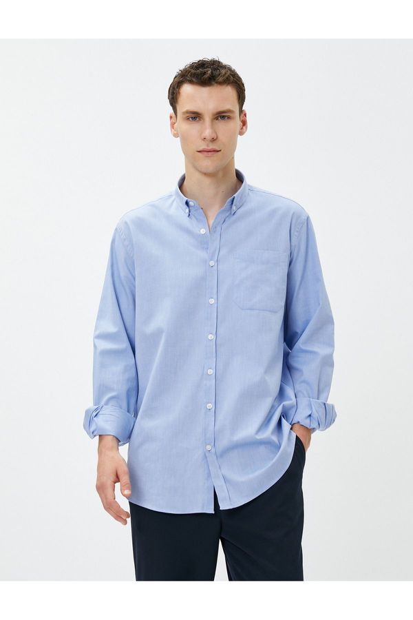 Koton Koton Basic Shirt Loose Cut Classic Collar Pocket Detailed Cotton Non Iron