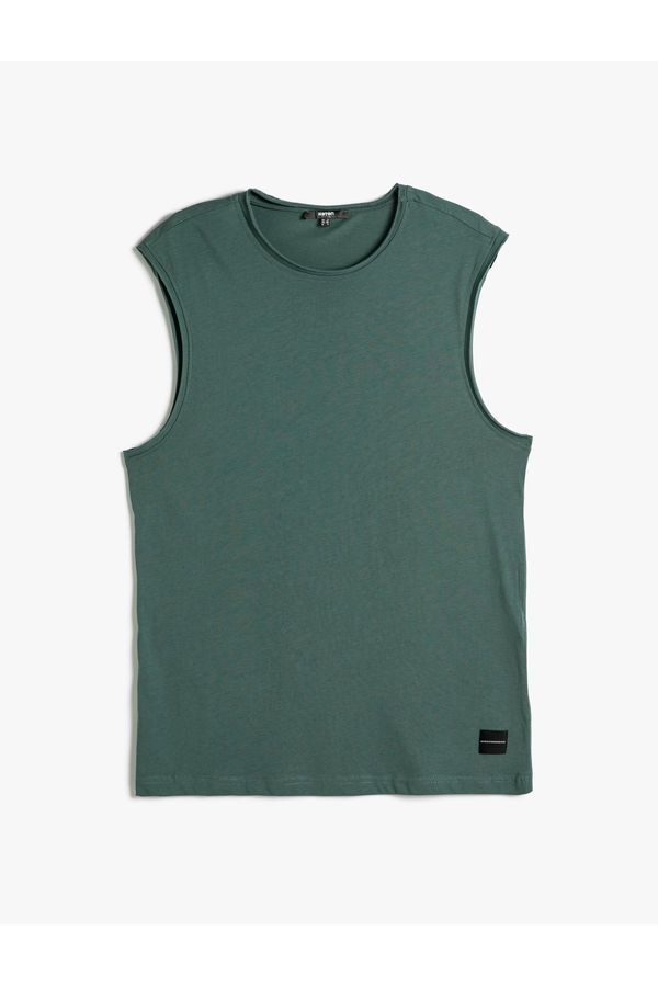 Koton Koton Basic Sleeveless T-Shirt Hollow Sleeve Label Detailed Crew Neck