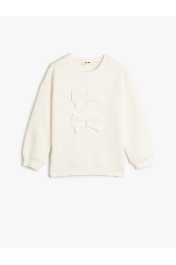 Koton Koton Basic Sweat Crew Neck Long Sleeve Bow Detail Raised