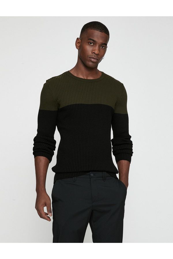 Koton Koton Basic Sweater Color Blocked Crew Neck