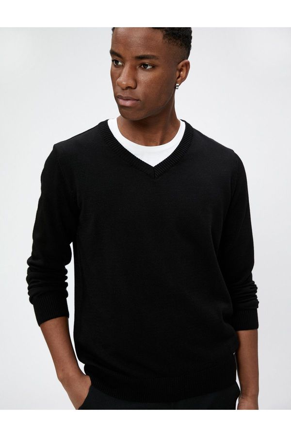 Koton Koton Basic Sweater V-Neck Knitwear Slim Fit Long Sleeve