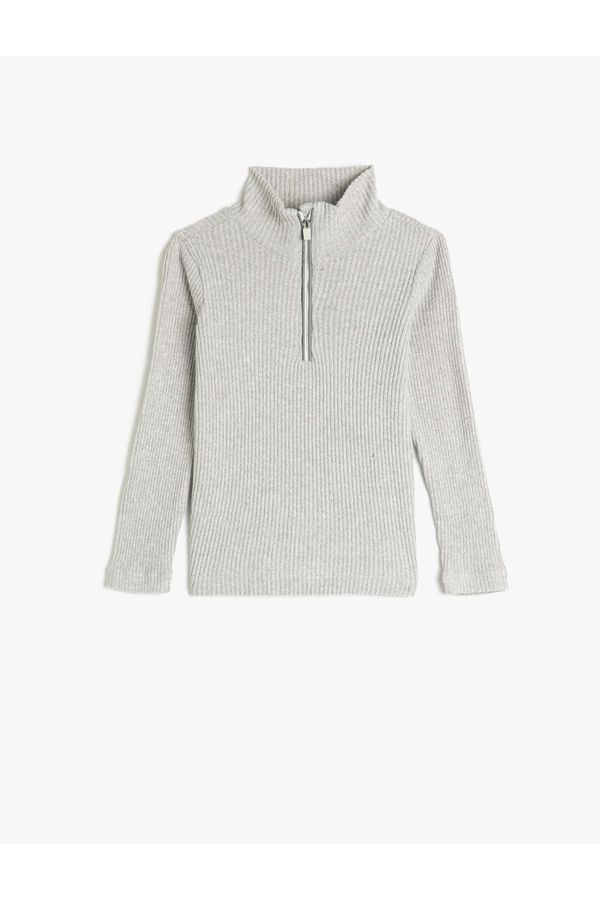 Koton Koton Basic Sweatshirt Half-Zip Stand-Up Collar Corduroy Long Sleeves