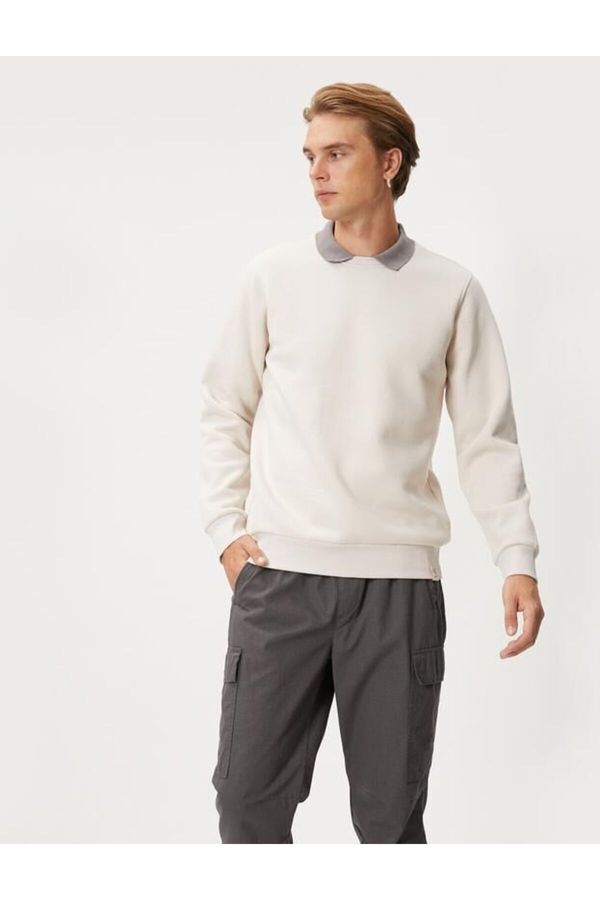 Koton Koton Basic Sweatshirt Polo Neck Label Print Detailed Ribbed