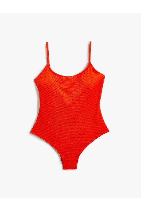 Koton Koton Basic Swimsuit Thin Strap U-Neck Covered