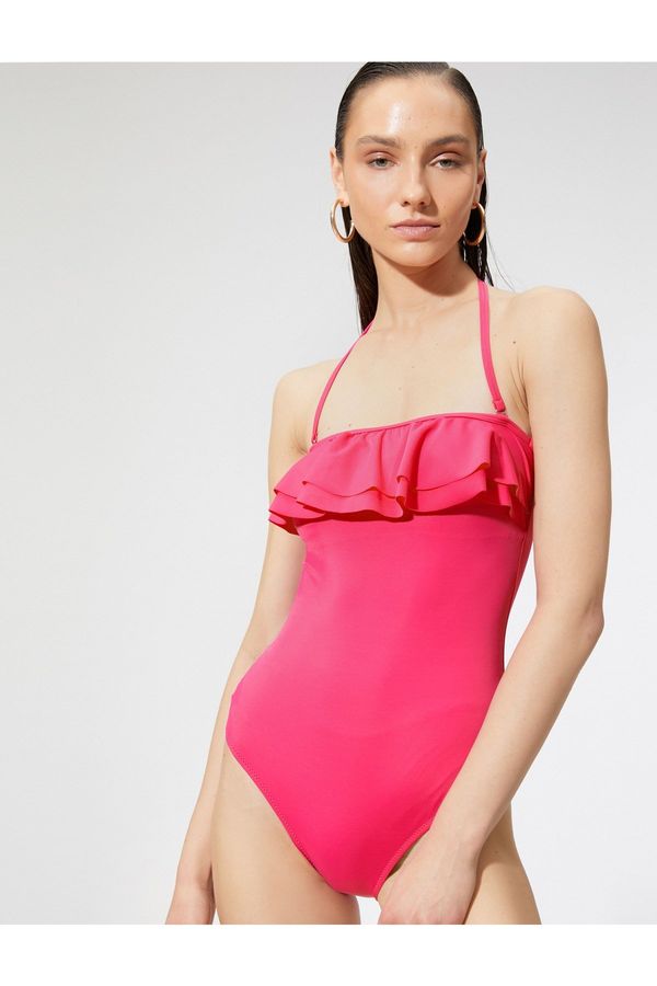 Koton Koton Basic Swimsuit with Frill Halter Neck Detachable Straps
