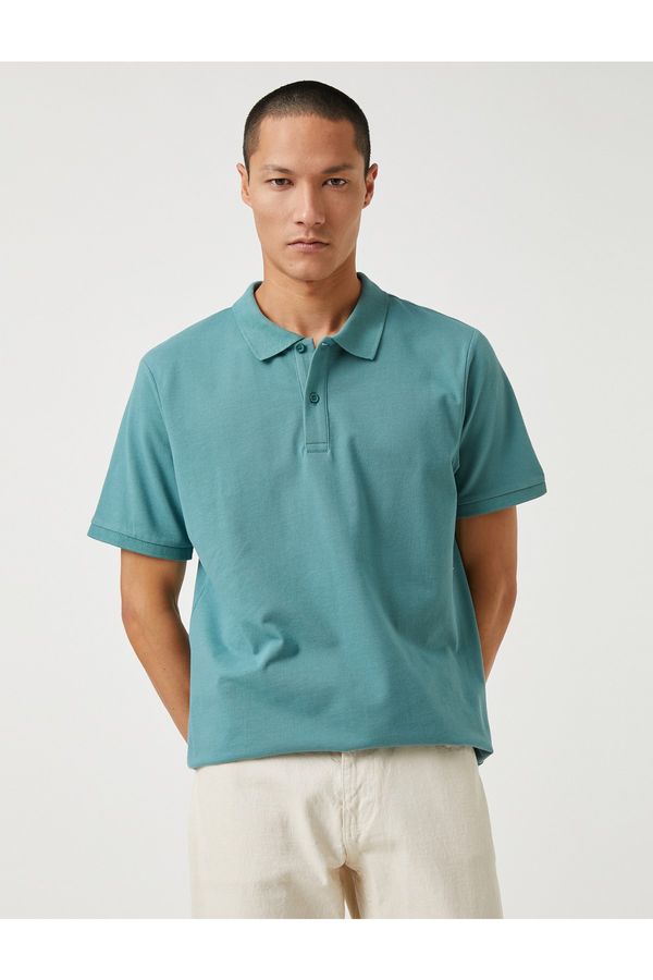 Koton Koton Basic T-Shirt Polo Neck Button Detailed
