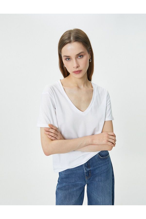Koton Koton Basic T-Shirt V-Neck Short Sleeve Cotton