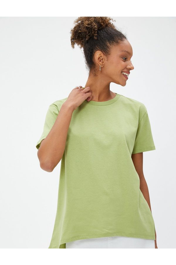 Koton Koton Basic T-shirt with Short Sleeves, Crew Neck Asymmetrical Cut.