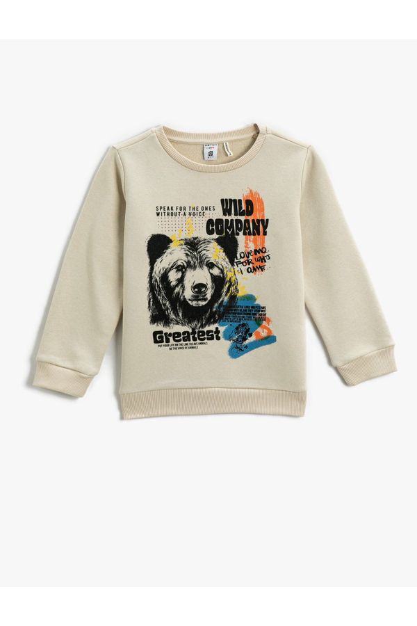 Koton Koton Bear Printed Sweatshirt Long Sleeve Crew Neck Raised