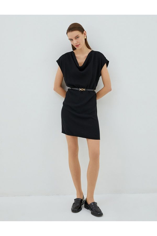 Koton Koton Belted Mini Dress Scoop Neck