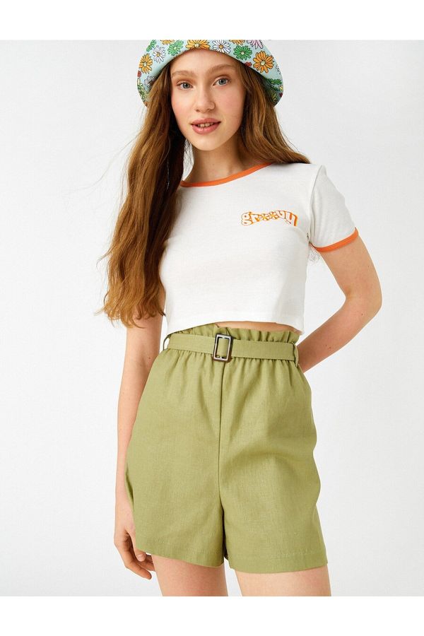 Koton Koton Belted Shorts High Waist Linen Blend