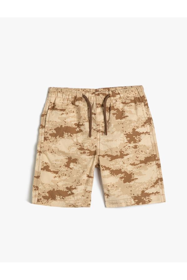 Koton Koton Bermuda Camouflage Shorts with Pockets and Tie Waist Cotton