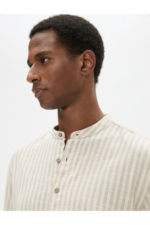 Koton Koton Big Collar Shirt Buttoned Rollable Sleeve Detail Cotton