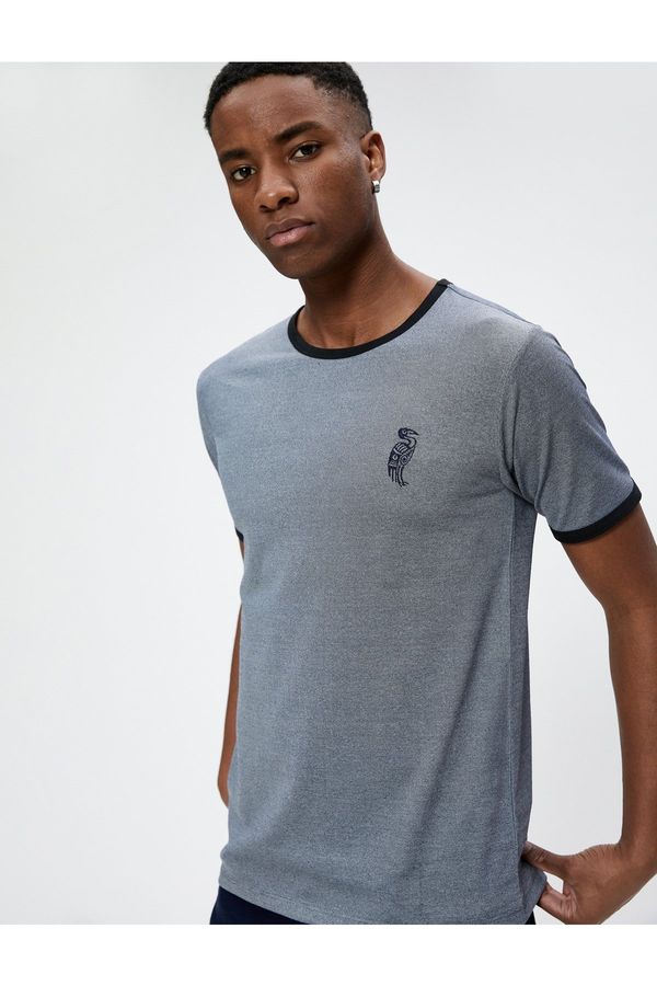 Koton Koton Bird Embroidered T-Shirt Crew Neck Short Sleeve Slim Fit