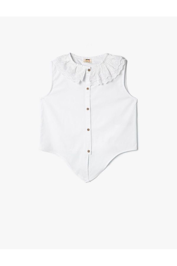 Koton Koton Blouse Sleeveless Lace Collar Button Detailed Cotton