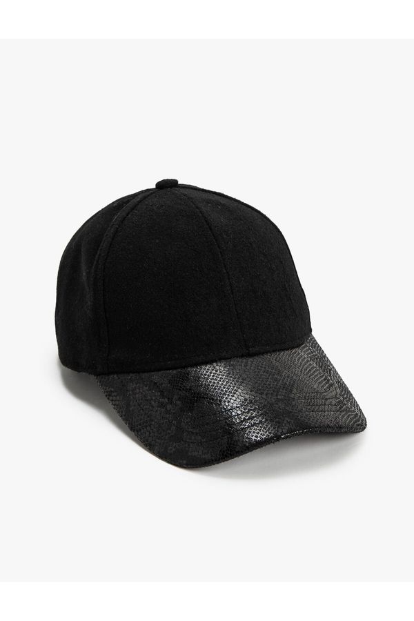 Koton Koton Cap Hat Faux Leather Detailed Wool Blended