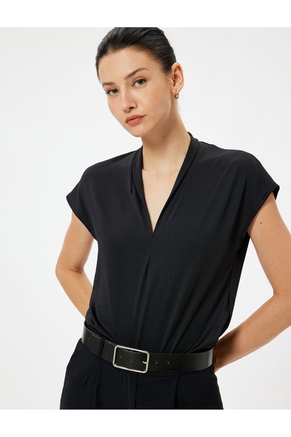 Koton Koton Cap Sleeve V Neck Crepe Blouse