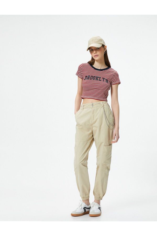 Koton Koton Cargo Jogger Trousers Chain Detail High Waist Cotton