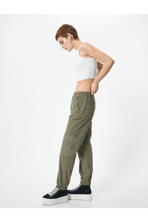 Koton Koton Cargo Jogger Trousers Chain Detail High Waist Cotton