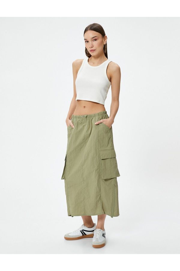 Koton Koton Cargo Midi Skirt Parachute Fabric Elastic Waist Stopper Detailed