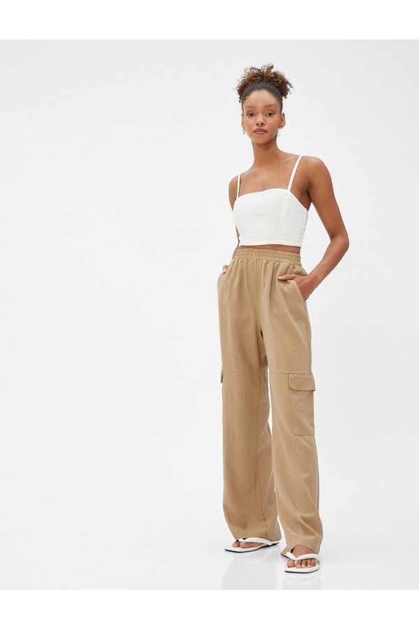 Koton Koton Cargo Pants Linen-Mixed Elasticated Normal waist with Pocket Detailed.