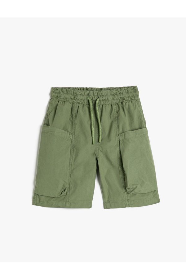 Koton Koton Cargo Shorts with Tie Waist Pockets in the sides. Cotton