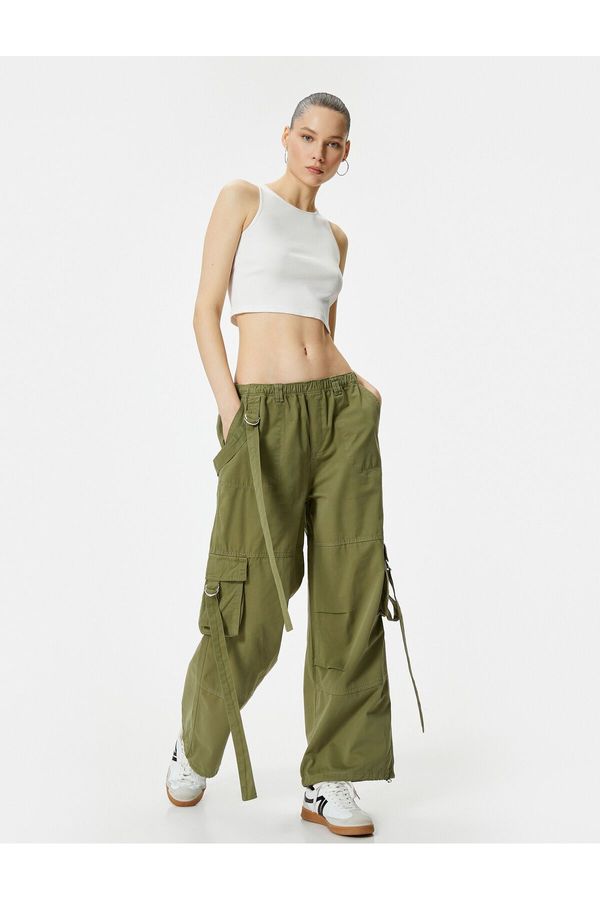 Koton Koton Cargo Trousers Straight Leg Belt Detailed Waist Elastic Cotton