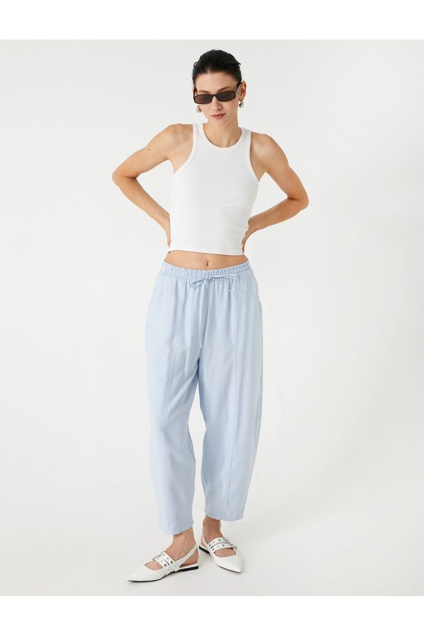 Koton Koton Carrot Cut Trousers with Pockets and Tie Waist Viscose