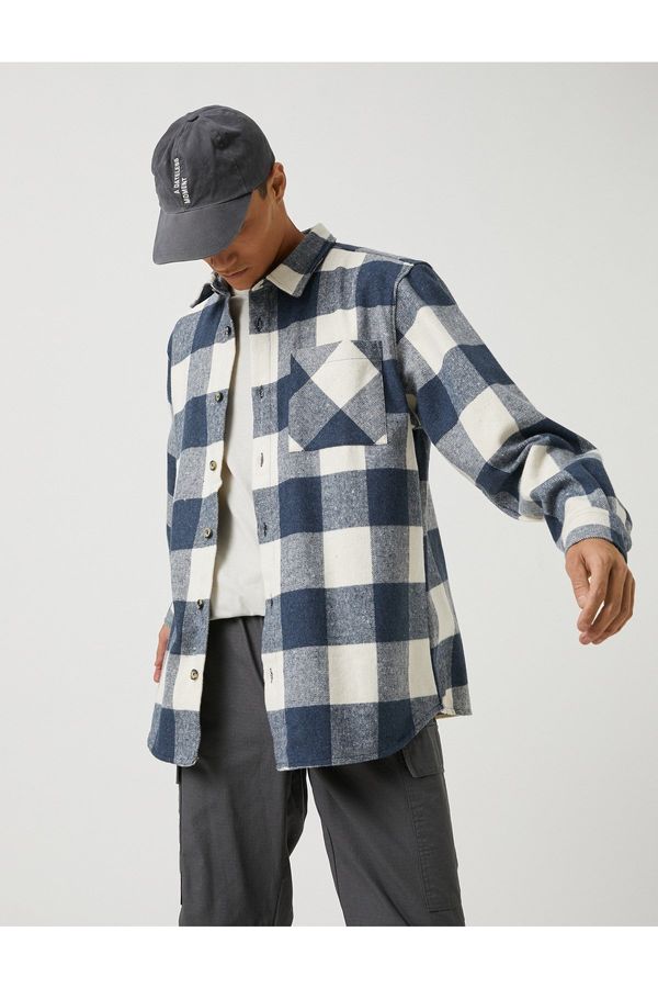 Koton Koton Checked Lumberjack Shirt with Pocket Details, Classic Collar Long Sleeved.