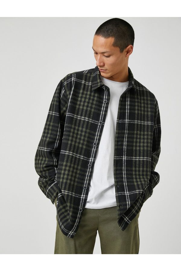 Koton Koton Checkered Lumberjack Shirt Jacket Classic Collar
