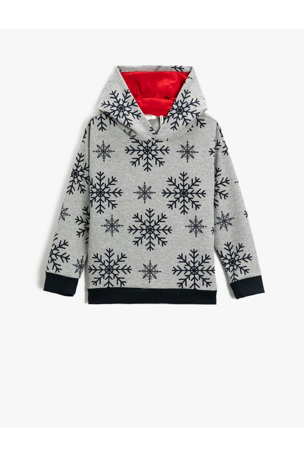 Koton Koton Christmas Theme Snowflake Print Hooded Sweatshirt