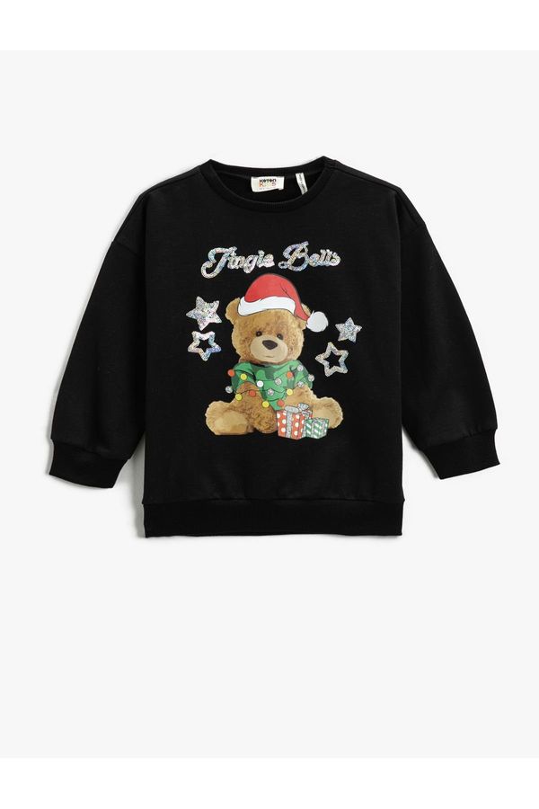 Koton Koton Christmas Theme Teddy Bear Printed Sweatshirt Long Sleeve Raised