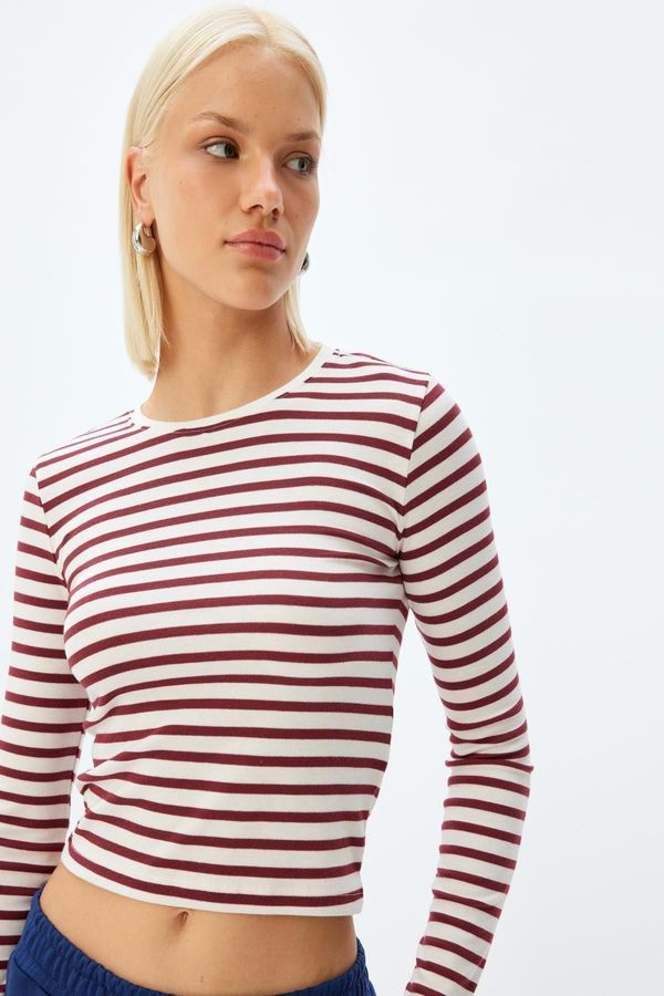 Koton Koton Claret Red Striped Women's T-Shirt