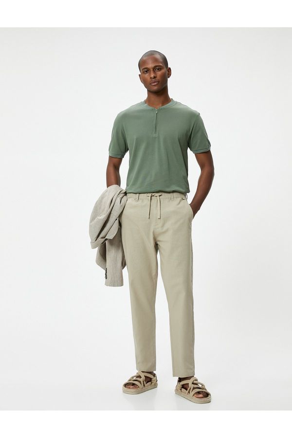 Koton Koton Classic Collar T-Shirt Half Zipper Slim Fit Short Sleeve