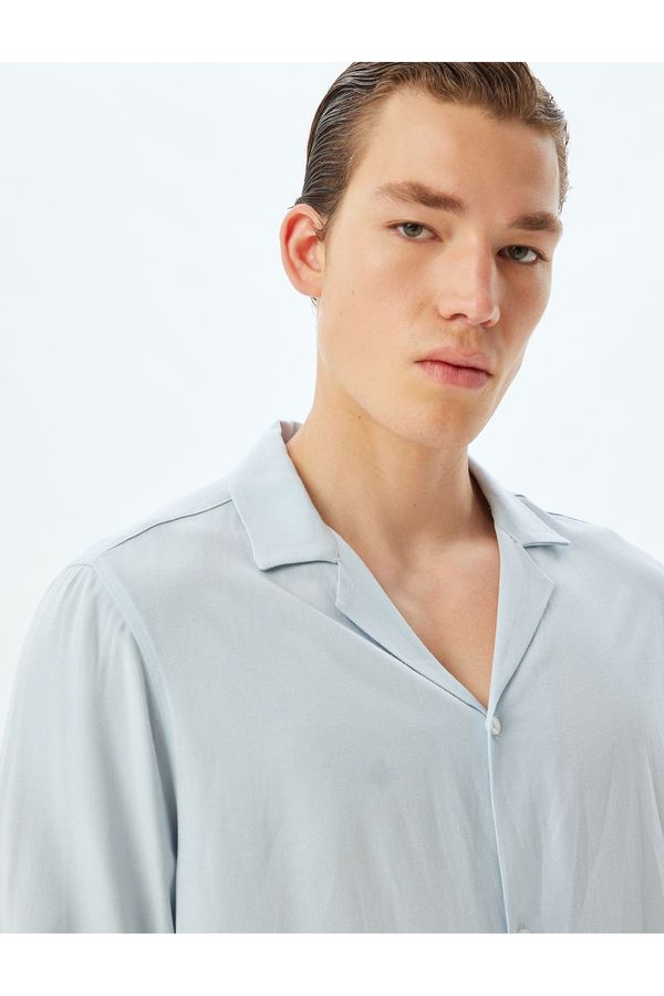 Koton Koton Classic Shirt Long Sleeve Turn-down Collar Viscose Linen Blend