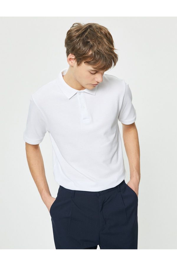 Koton Koton Collar T-Shirt Buttoned Slim Fit Short Sleeve