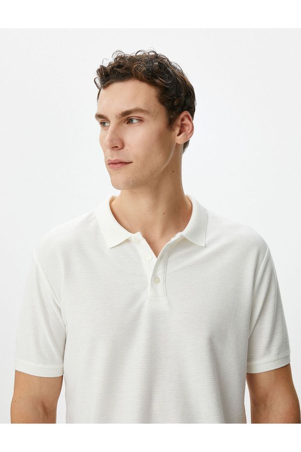 Koton Koton Collar T-Shirt Slim Fit Button Detailed Short Sleeve