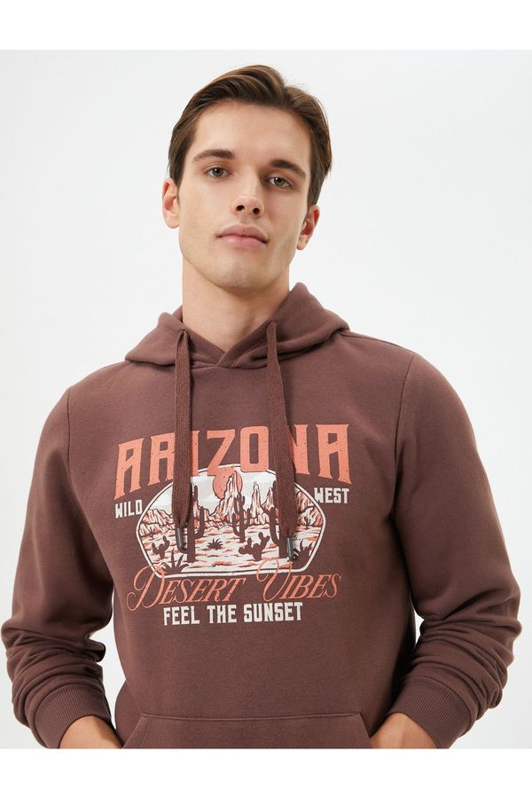 Koton Koton College Hoodie Printed Kangaroo Pocket Detail