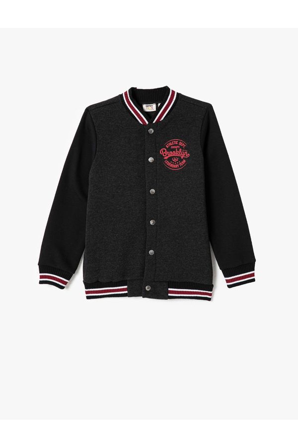 Koton Koton College Jacket with Snap Buttons Printed