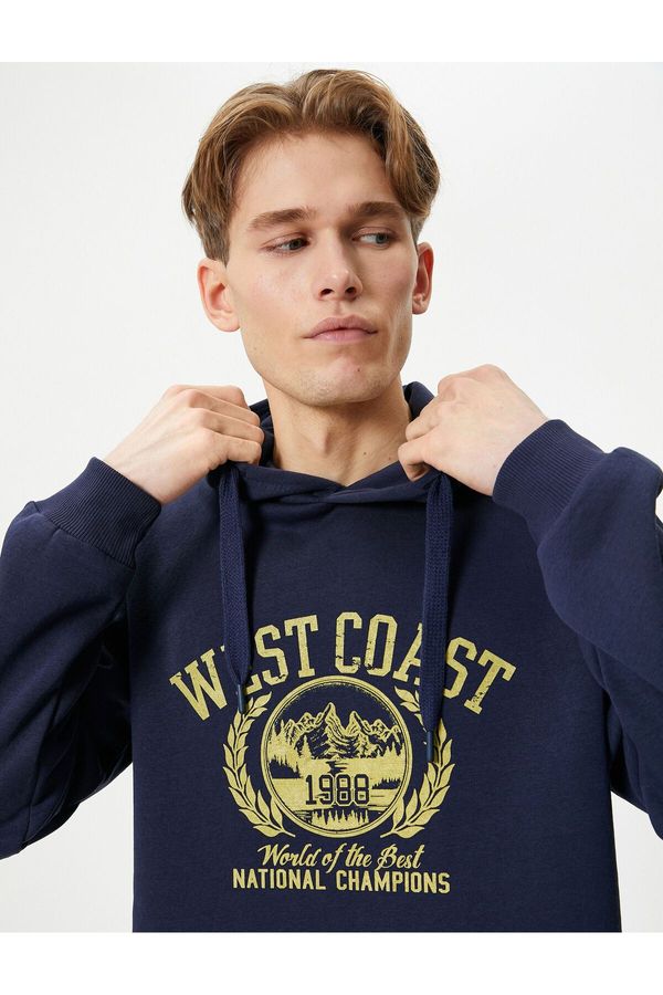 Koton Koton College Printed Hoodie Hooded Kangaroo Pocket Detail