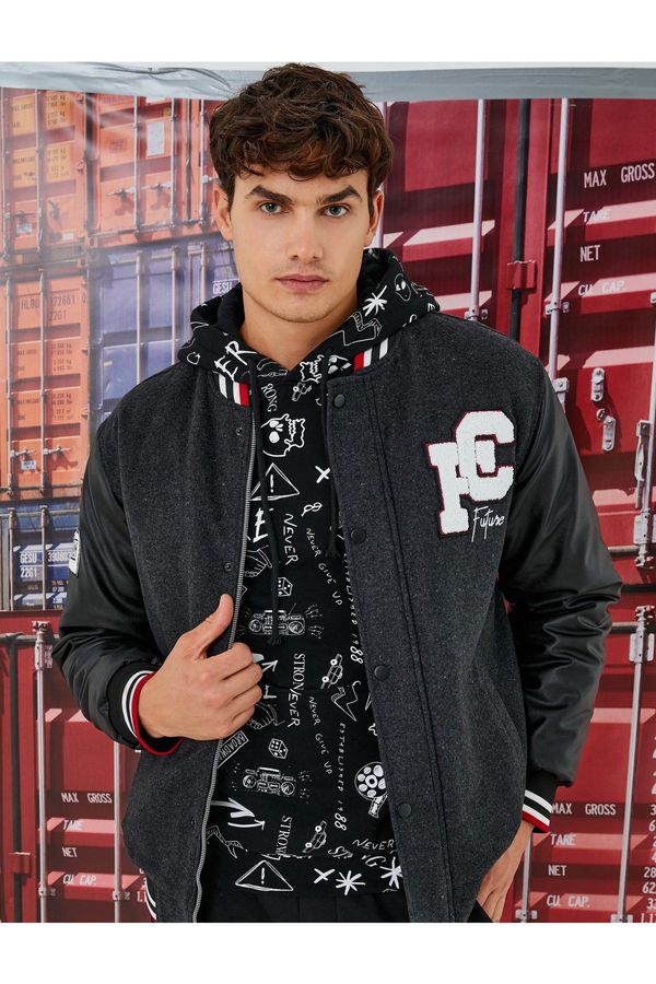 Koton Koton College Printed Jacket Bomber Collar