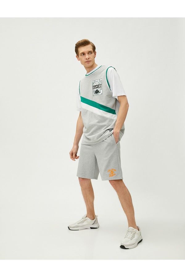Koton Koton College Shorts With Lace-Up Waist, Slim Fit Embroidered Embroidered Pockets.