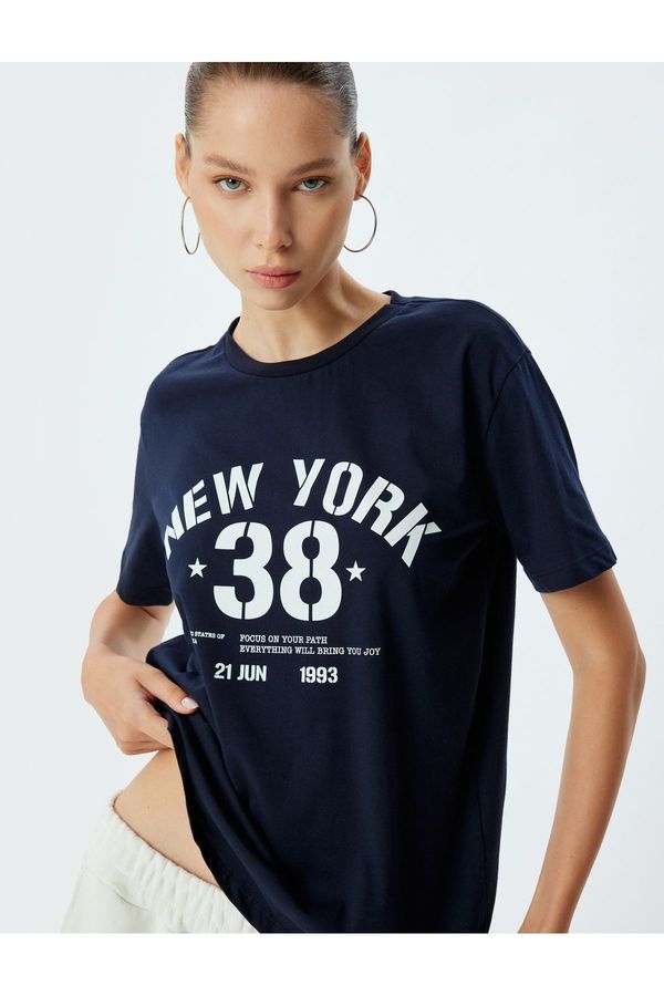 Koton Koton College T-Shirt Oversize Printed Crew Neck Short Sleeve