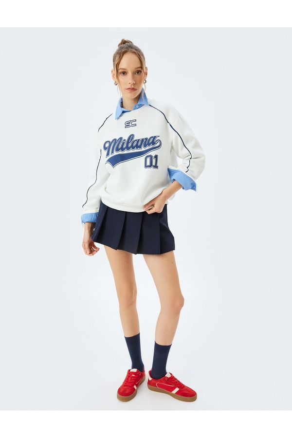 Koton Koton College Themed Crew Neck Sweatshirt with Raised Piping and Printed Back