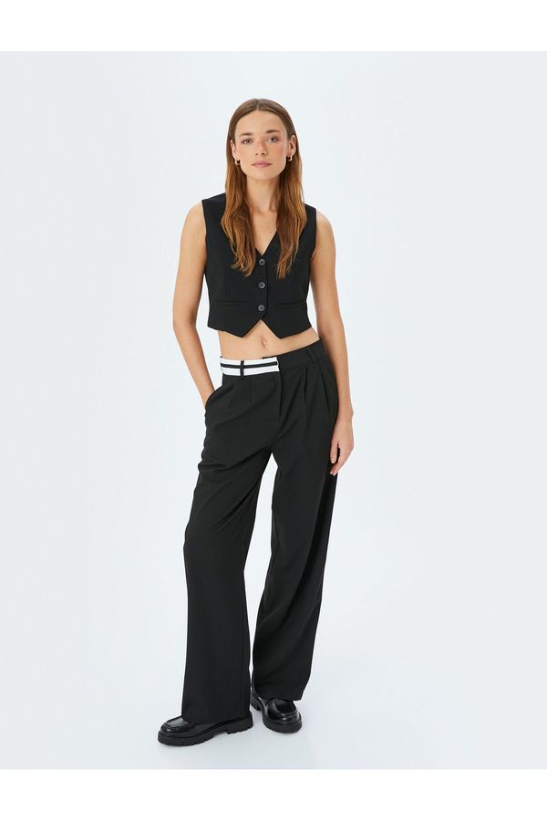 Koton Koton Contrast Waist Detail with Pockets Straight Wide Leg Fabric Trousers