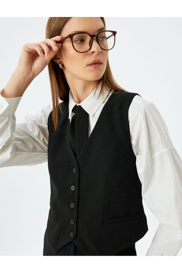 Koton Koton Crepe Fabric V Neck Buttoned Blazer Vest